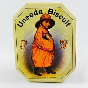 VTG Uneeda Biscuit Tin 1923 Design Nabisco Americana Octagon Ad Hong Kong CUTE!